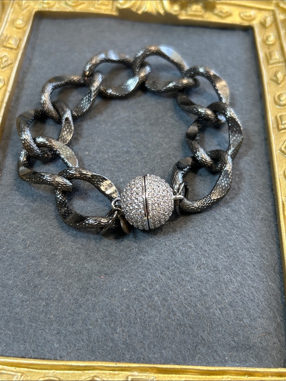 Gorgeous Black Chain Bracelet with Pave Ball Magnetic Clasp